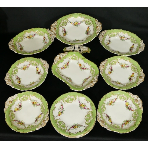 158 - A Copeland and Garrett porcelain fruit service on white and green ground with hand painted floral, s... 