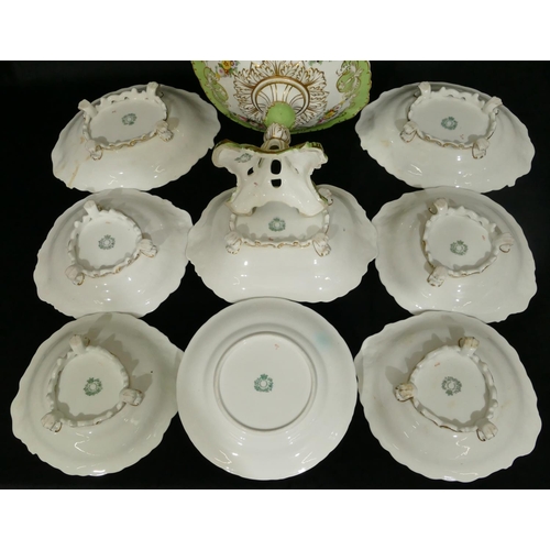 158 - A Copeland and Garrett porcelain fruit service on white and green ground with hand painted floral, s... 