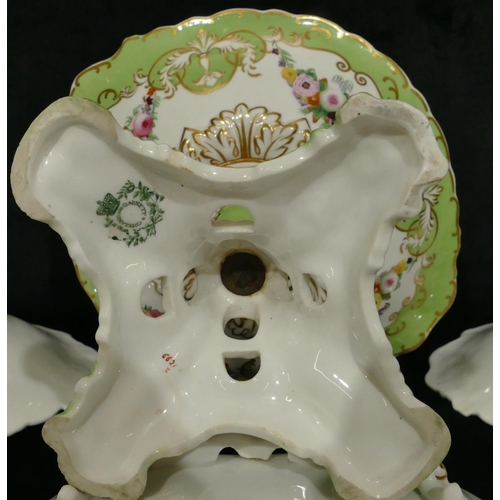 158 - A Copeland and Garrett porcelain fruit service on white and green ground with hand painted floral, s... 