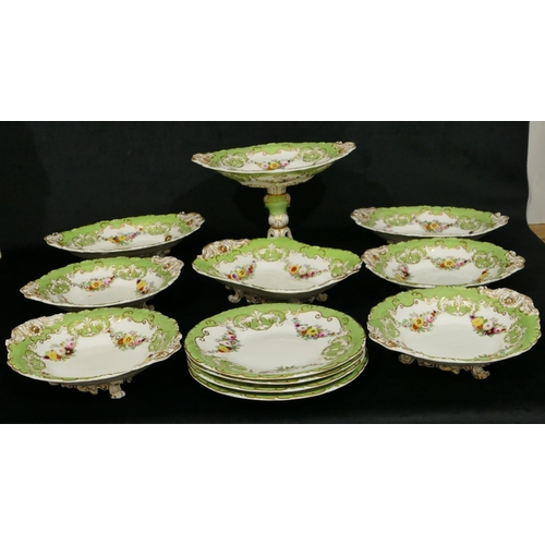 158 - A Copeland and Garrett porcelain fruit service on white and green ground with hand painted floral, s... 