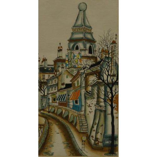 205 - A watercolour depicting a Continental Street scene, unsigned, in Hogarth frame, 41cm x 21cm