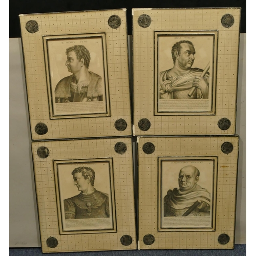 216 - P Mariette, Set of 4 early black and white Engravings, depicting figureheads of Roman Emperors 