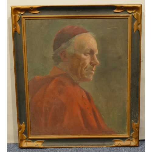 222 - A French oil on canvas shoulder length portrait of a Cardinal, indistinctly signed D.G. Cafin? Paris... 