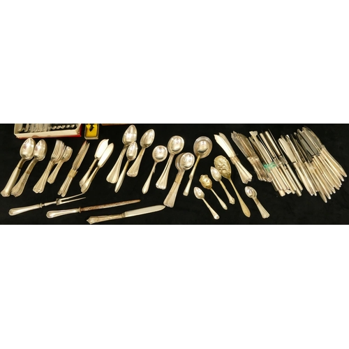 242 - A large quantity of various odd silver plated flatware, a plated cake basket and 5 plated condiments