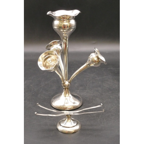 263 - A Birmingham silver epergne with centre round bulbous trumpet shaped vase with crinkled rim, surroun... 