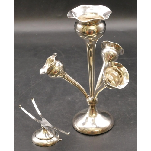 263 - A Birmingham silver epergne with centre round bulbous trumpet shaped vase with crinkled rim, surroun... 