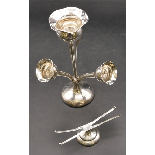 263 - A Birmingham silver epergne with centre round bulbous trumpet shaped vase with crinkled rim, surroun... 