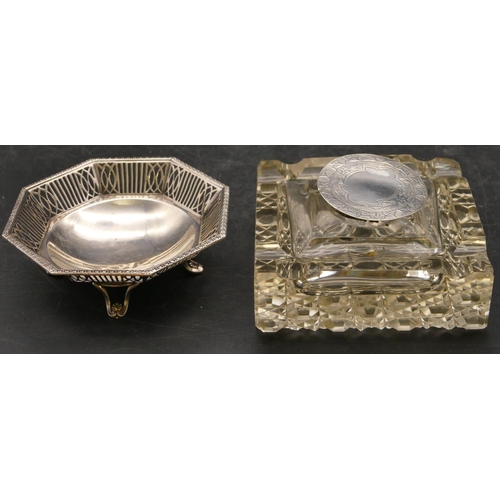 274 - A Birmingham silver octagonal shaped sweetmeat dish with pierced gallery on 4 splayed feet and a squ... 