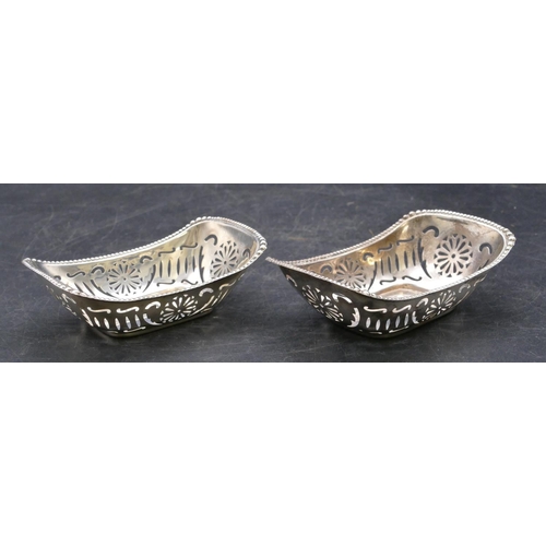 340 - A pair of Birmingham silver rectangular shaped sweetmeat dishes with ball rims and pierced galleries... 