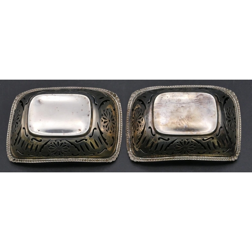 340 - A pair of Birmingham silver rectangular shaped sweetmeat dishes with ball rims and pierced galleries... 