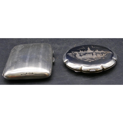 346 - A Birmingham silver small concave shaped cigarette case with engine turned decoration, a Sterling si... 