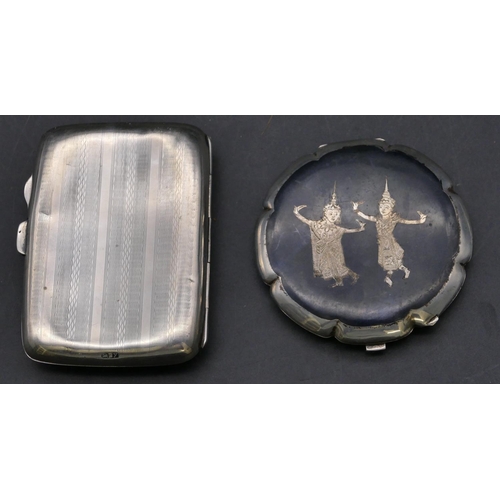 346 - A Birmingham silver small concave shaped cigarette case with engine turned decoration, a Sterling si... 