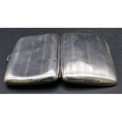 346 - A Birmingham silver small concave shaped cigarette case with engine turned decoration, a Sterling si... 