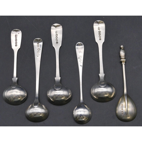 348 - A pair of Victorian silver mustard spoons, a Birmingham silver Apostle salt spoon and 3 other Georgi... 