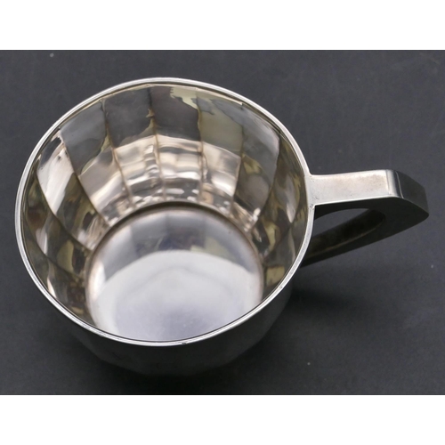 359 - A Birmingham silver christening mug with chamfer decoration, makers mark D & F, 2.4oz.