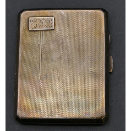 363 - A Birmingham silver small cigarette case with engine turn decoration, hinged front, 2.8oz.