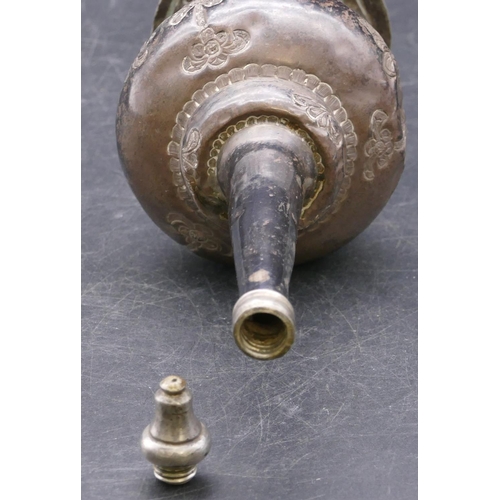 366 - An Eastern round bulbous thin necked bottle with embossed floral and leaf decoration on round sweepi... 