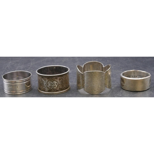 375 - 4 various odd silver round napkin rings, 3.3oz