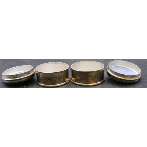 386 - A pair of Modern Birmingham silver round pill boxes with Wedgwood Jasperware lids 