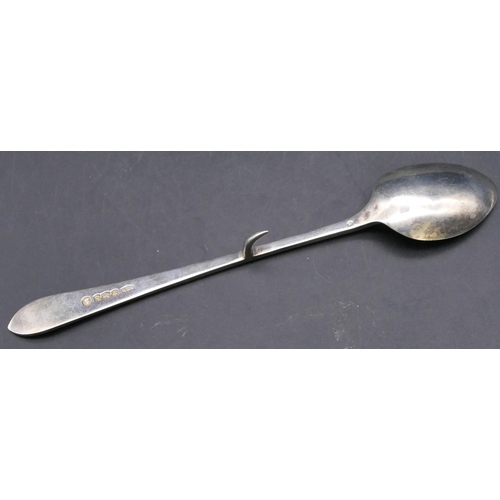 388 - A Sheffield silver long handled spoon mounted with hanging hook, maker's mark R&B, 1.6oz