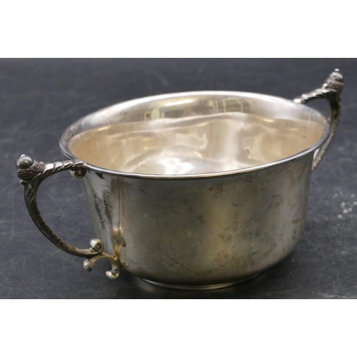 394 - A Birmingham silver round 2-handled porringer, maker's mark W.N. Ltd, 16cm wide overall, 3.8oz