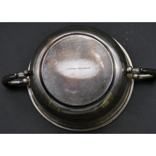 394 - A Birmingham silver round 2-handled porringer, maker's mark W.N. Ltd, 16cm wide overall, 3.8oz