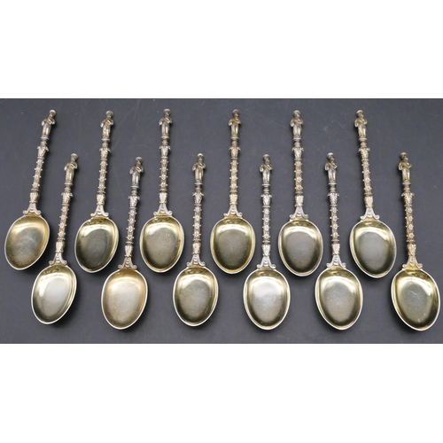 398 - A set of 12 Victorian silver gilt Apostle teaspoons, London 1884, maker's mark JA/TS, 10.5oz