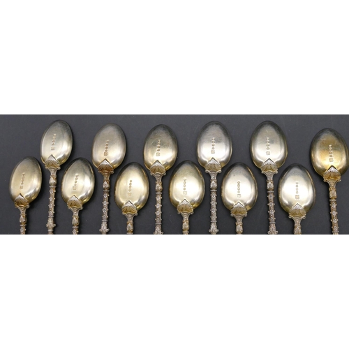 398 - A set of 12 Victorian silver gilt Apostle teaspoons, London 1884, maker's mark JA/TS, 10.5oz