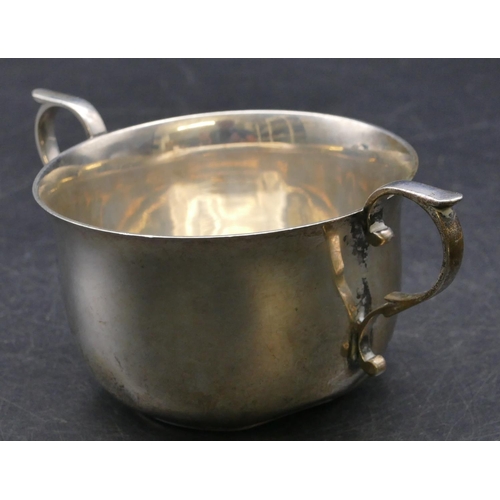 416 - An Edward VII silver round trumpet shaped 2-handled porringer with engraved inscription, London 1909... 