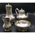 A Victorian silver 4-piece tea and coffee service with allover engraved swag, floral and leaf decora... 