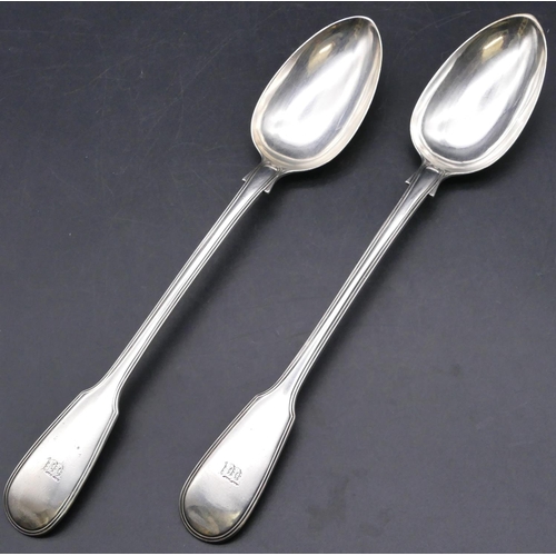 422 - A pair of early Victorian silver basting spoons, London 1843, maker's mark WE, 12.4oz