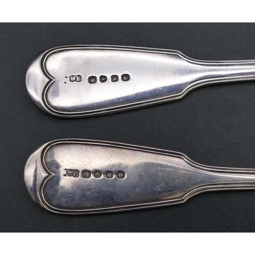 422 - A pair of early Victorian silver basting spoons, London 1843, maker's mark WE, 12.4oz