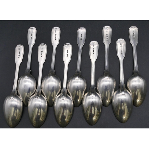 423 - A set of 10 early Victorian silver dessert spoons, London 1843/44, maker's mark WE, 17.6oz