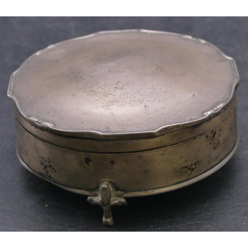 433 - A Birmingham silver round trinket box with scallop shaped hinged lid enclosing green velvet interior... 