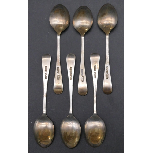 447 - A set of 6 Sheffield silver teaspoons, maker's mark JD&S in fitted blue leather case, 1.5oz