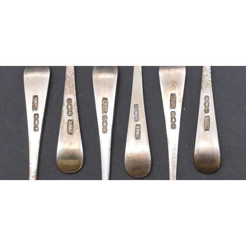 447 - A set of 6 Sheffield silver teaspoons, maker's mark JD&S in fitted blue leather case, 1.5oz