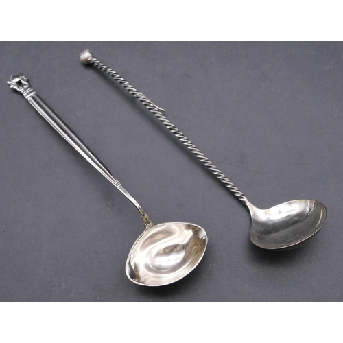 449 - A 925 Continental silver small ladle, maker's mark GS and a 925 small silver ladle with twist handle... 