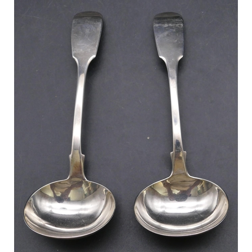 455 - A pair of Victorian silver sauce ladles, London 1849, maker's mark WRS, 3.4oz (2)