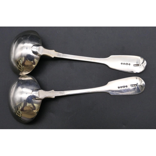 455 - A pair of Victorian silver sauce ladles, London 1849, maker's mark WRS, 3.4oz (2)