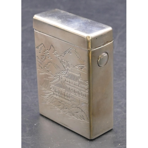 470 - A Sterling 950 silver rectangular shaped cigarette box with hinged top with engraved front depicting... 