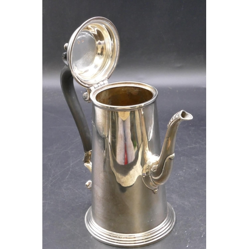 480 - A late Victorian silver coffee pot with ebonised scroll handle, Sheffield 1900, maker's mark RN/EH, ... 