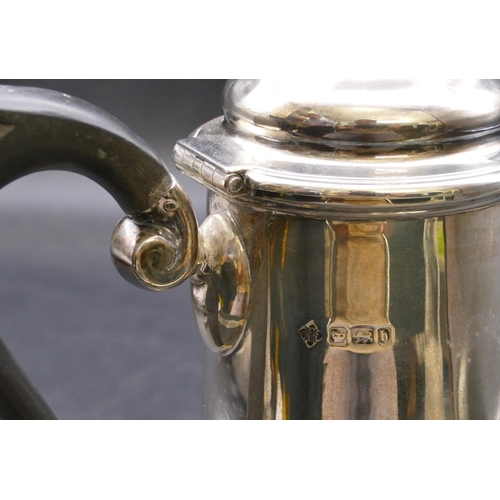 480 - A late Victorian silver coffee pot with ebonised scroll handle, Sheffield 1900, maker's mark RN/EH, ... 