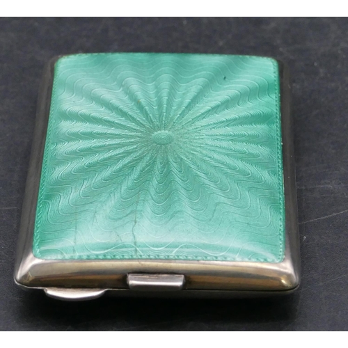 481 - A George VI silver and pale green enamelled matchbox holder, London 1937, maker's mark J.W.B. Ltd. (... 