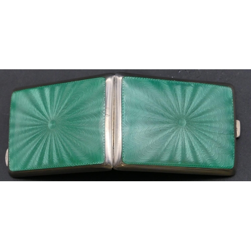 481 - A George VI silver and pale green enamelled matchbox holder, London 1937, maker's mark J.W.B. Ltd. (... 