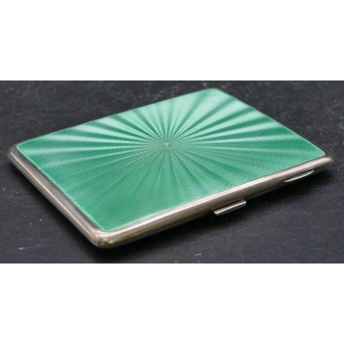 483 - A George V silver and pale green enamelled cigarette case with hinged front, Birmingham 1933, maker'... 