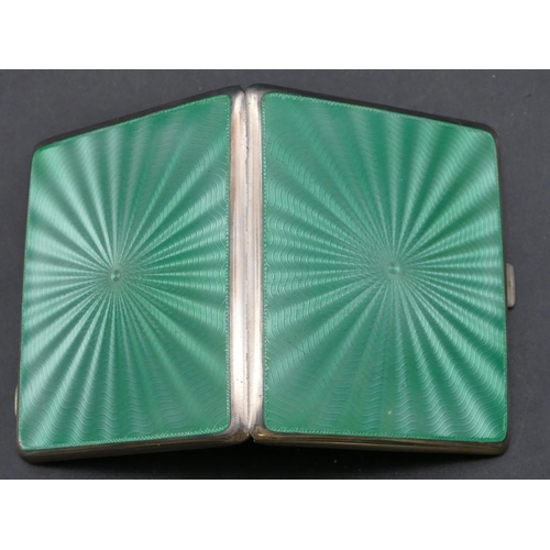 483 - A George V silver and pale green enamelled cigarette case with hinged front, Birmingham 1933, maker'... 