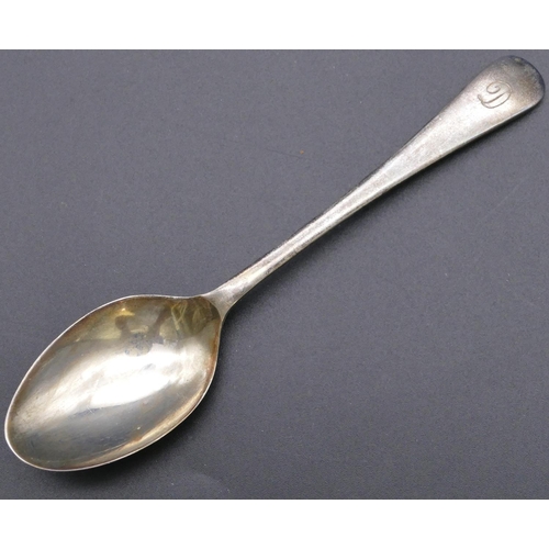 493 - A Birmingham plain silver child's spoon in fitted black leather case, 0.8oz