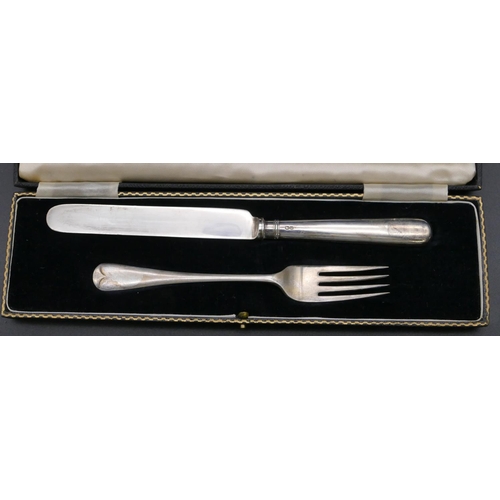 494 - A George VI silver christening set, knife and fork, Sheffield 1936, maker William Hutton & Sons Ltd,... 