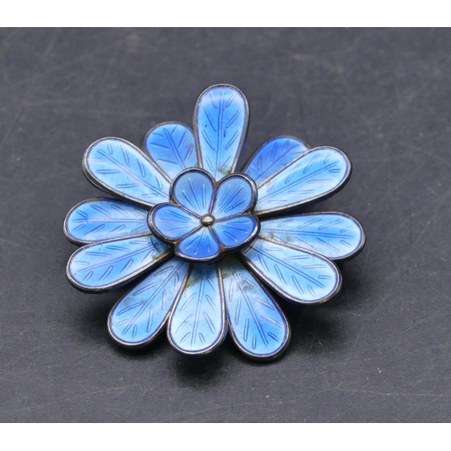 724 - A 925 sterling silver floral bud brooch with pale blue enamel decoration, 4cm diameter