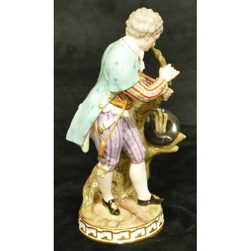 73 - A Meissen figure of a standing gentleman gathering twigs in his hat (ends of sticks in hat chipped) ... 